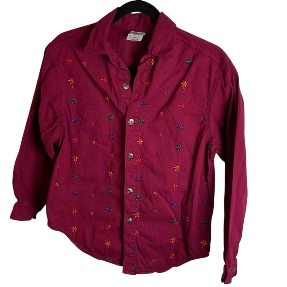 Vintage Boho Embroidered Button-Down top Made in USA M - Picture 2 of 9